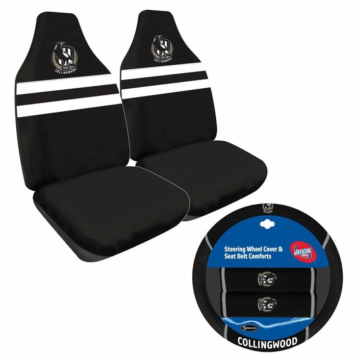 Collingwood Magpies Official Afl Seat Cover And Steering Wheel Cover Combo