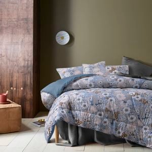 Accessorize Bedroom Collection Queen Rainbow Garden Blue Washed Cotton 3 Piece Comforter Set - Queen Bed