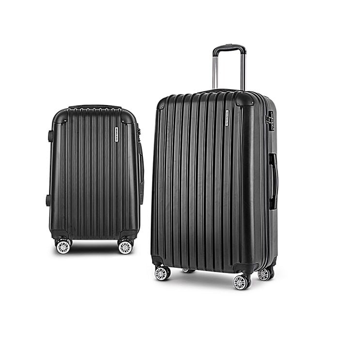 Wanderlite 2pcs Luggage Trolley Set Travel Suitcase Carry On Hard Case Lightweight Black