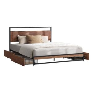 Oikiture Metal Bed Frame King Size Beds Base Platform With 4 Drawers Black