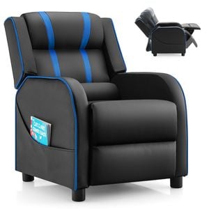 Costway Kids Ergonomic Recliner Armchair W/footrest&side Pocket Blue