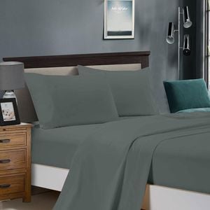 Fabric Fantastic 1000tc Ultra Soft Queen Size Bed Charcoal Flat & Fitted Sheet Set