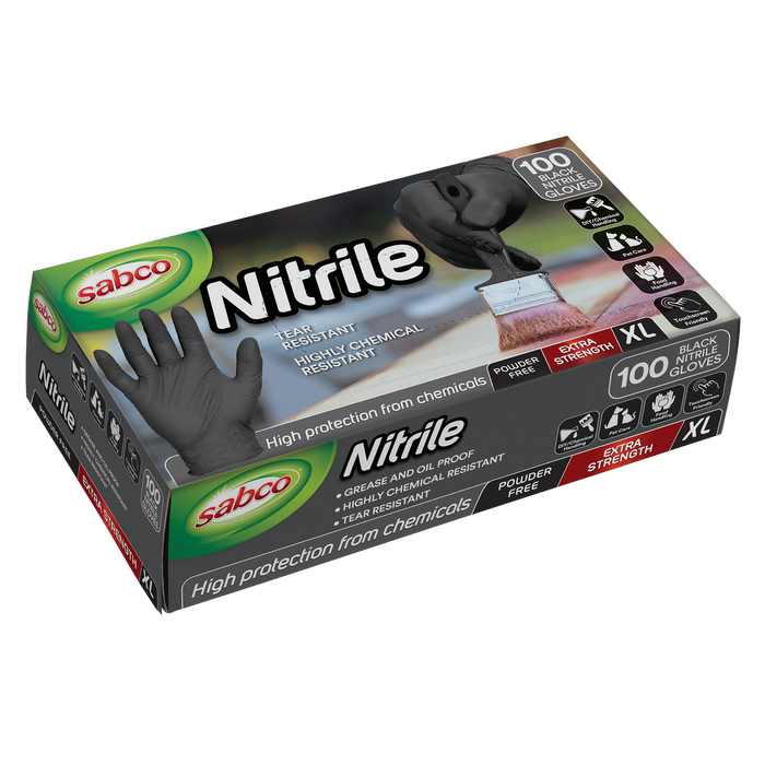 Sabco XL Black Nitrile Heavy Duty Gloves - 100 Pack