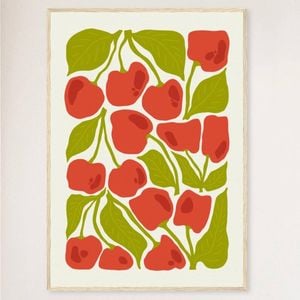 Galrie Vibrant Cherry Print Wall Art from Abstract Fruit Collection for Kitchen Decor, Wood Frame, A0 84 x 119cm (33 x 47inch)