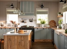 Farmhouse style kitchen with timber finishes.