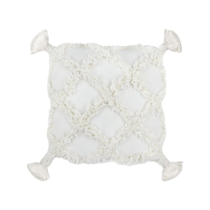 Yarra Textiles  Tufted Cushion Cover |Elegant diamond chevron pattern  | 60cm x 60cm ,White  , 100% cotton