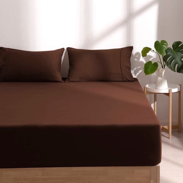 Dreamaker Superfine Washed Microfibre Combo Fitted Sheet Set Chocolate Single Bed