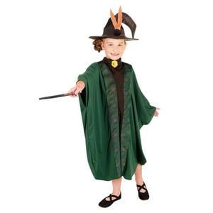 Professor McGonagall Halloween Costume Child Harry Potter Robe with Hat and Brooch - Green, 9  Years+
