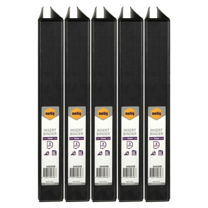 5x Marbig Clearview 3 D-ring Insert Binder A4 File 25mm Document Organiser Black