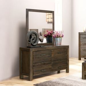 Dresser with 6 Storage Drawers in Solid Acacia & Veneer With Mirror in Chocolate Colour