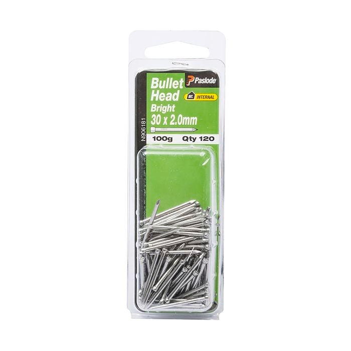 Paslode 30 x 2.0mm 100g Bright Steel Bullet Head Nails - 120 Pack