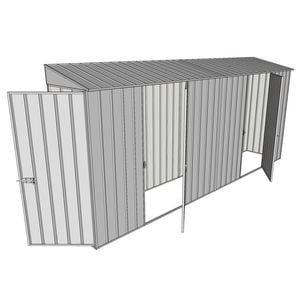 Build-a-Shed 0.8 x 4.5 x 2m Skillion Single Hinged Door Shed with Dual Single Hinged Side Doors - Zinc