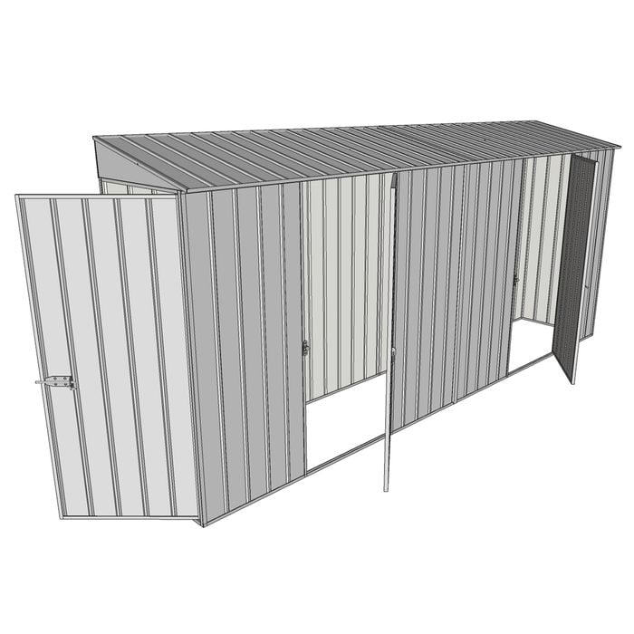 Build-a-Shed 0.8 x 4.5 x 2m Skillion Single Hinged Door Shed with Dual Single Hinged Side Doors - Zinc