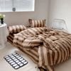 Brown Stripe 100% Cotton Quilt Cover and Fitted Sheet Set - Double Size