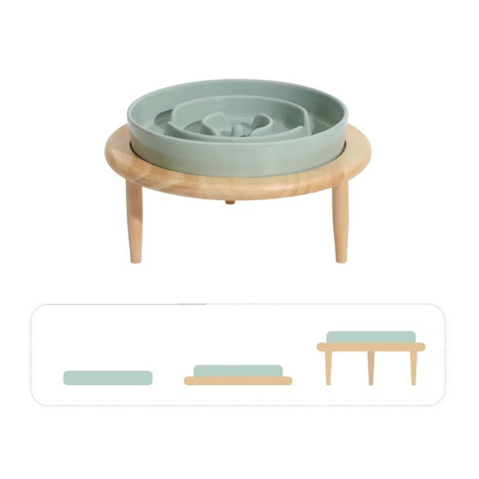 Ceramic Slow Feeder Pet Bowl With Stand for Dogs/Light Green/L 210*210*135mm (L*W*H)