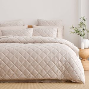 Dreamaker Haven Velvet Quilted Quilt Cover Set Stone Queen Bed