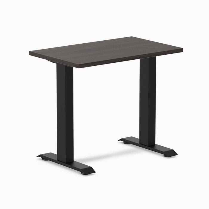 Desky Fixed Height Mini Burnished Wood Desk 800x500mm Matte Black Leg