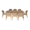 Harry 9-Piece Acacia Timber Outdoor Dining Setting with 8 Wicker Chairs & Cushions (Natural/Cream)