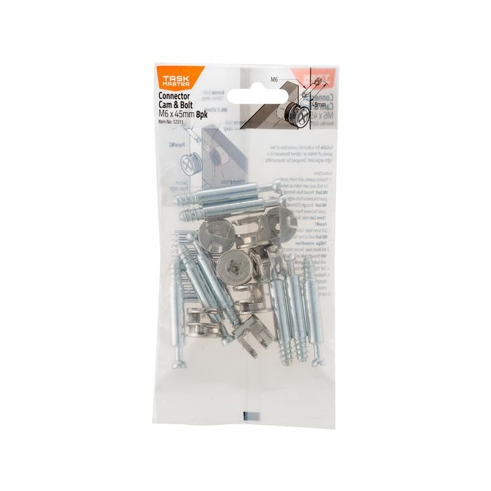 Taskmaster 44mm Cam Connector And Bolt - 8 Pack