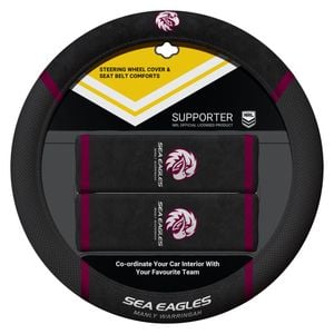 Manly Sea Eagles Nrl Official Steering Wheel Cover And Seat Belt Cover Set New Logo