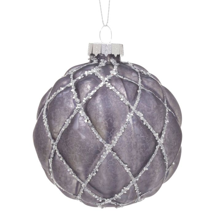 Christabelle Platinum Glass Baubles 6Pcs with Glittered Lattice Pattern Balls Christmas Tree Decoration Ornament