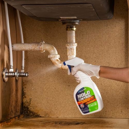 Banish mould with ease: Concrobium Mould Control Spray targets and eliminates tough mould under the sink, ideal for protecting your home from the mould.