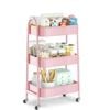 Catzon 3-Tier Rolling Cart Easy Assembly Ideal for Office Kitchen Storage-Pink