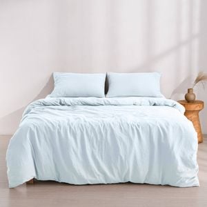 Dreamaker Superfine Washed Microfibre Quilt Cover Set Ice Blue King Single Bed