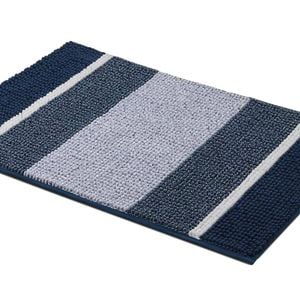 Smarcute 1 Piece (50x81cm) Striped Plush Chenille Bath Mat Bathroom Kitchen Rugs Navy And White