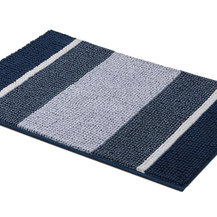 Smarcute 1 Piece (50x81cm) Striped Plush Chenille Bath Mat Bathroom Kitchen Rugs Navy And White