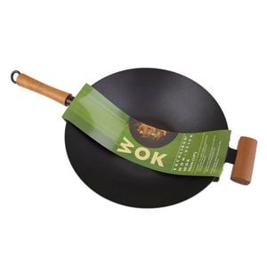 D.Line Excalibur Non-Stick Stir Fry Wok Pan 36cm w/ Wood Handle - Black
