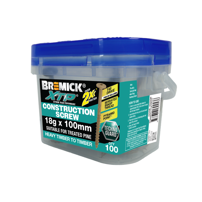 Bremick XTP Construction Screw 18g x 100mm TECHNOGUARD TAN  T40 -100 Pack