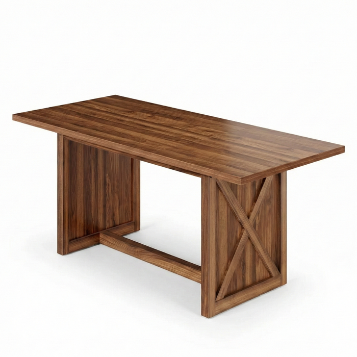 Lauft Large Farmhouse Dining Table | Brown Rustic Wooden Table For 6-8 People