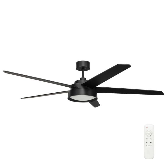 Brilliant 168cm Matte Black X Large 5 Blade Compass LED Light DC Ceiling Fan with Remote