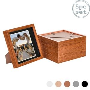 Nicola Spring Acrylic 3d Box Photo Frames With 6" X 6" Mounts - 8" X 8"  - Dark Wood - Pack Of 5