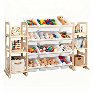 Alston Kids Toy Storage Organizer Multipurpose Pine Wood Bin Shelf with 6-Tier Bookshelf