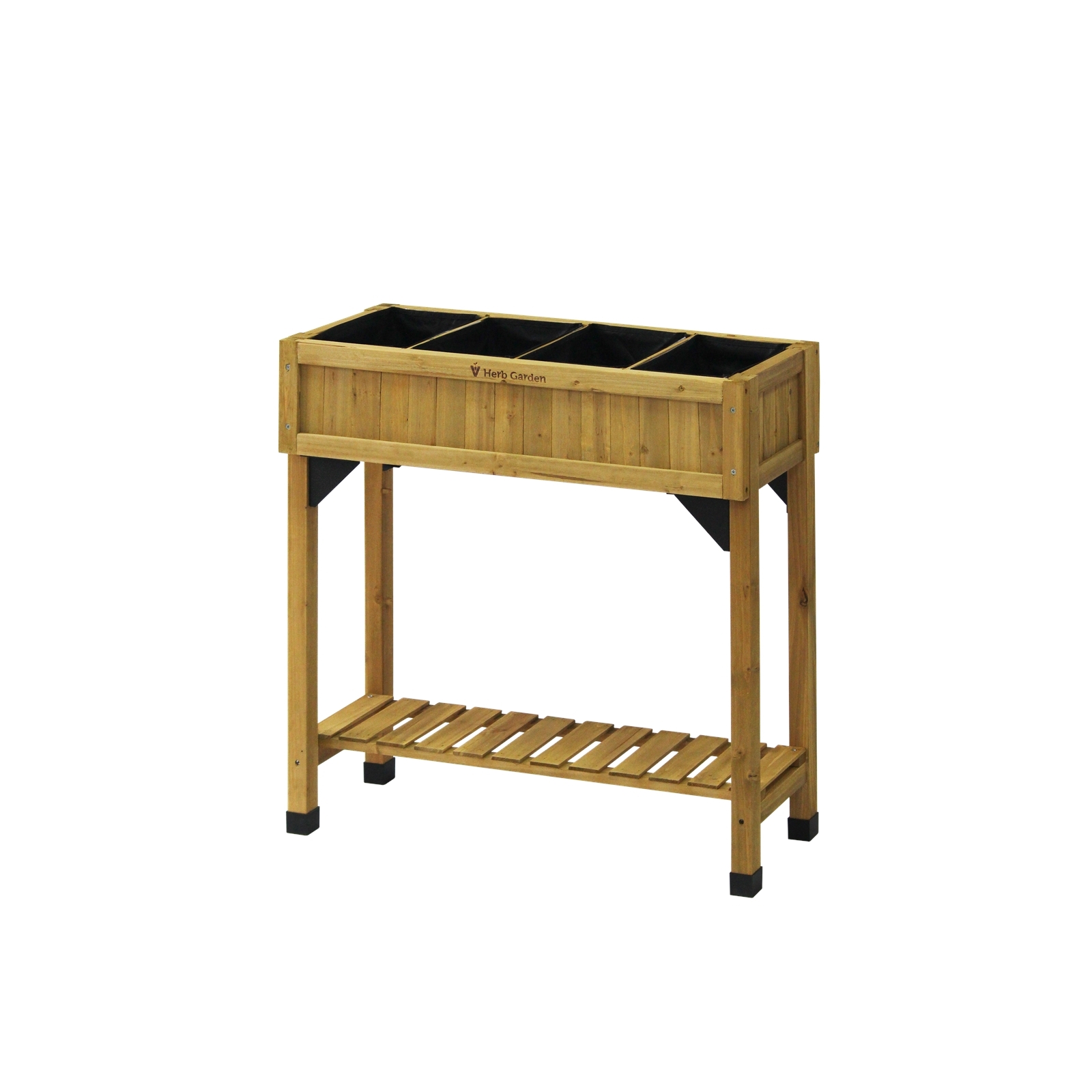 Vegtrug 78 x 32.1 x 80cm Natural Wood Raised Slimline Herb Planter With 4 Pockets - Natural