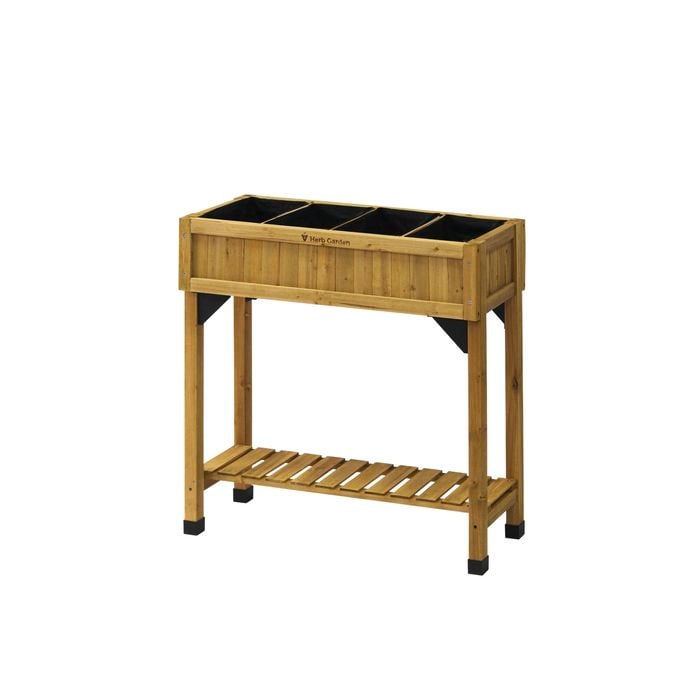 Vegtrug 78 x 32.1 x 80cm Natural Wood Raised Slimline Herb Planter With 4 Pockets - Natural