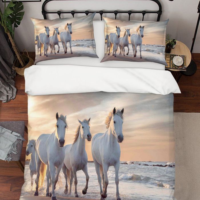 3D White Horse Quilt Cover Set Bedding Set Pillowcases SF01