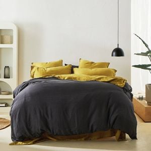 MyHouse Linen Quilt Cover 245X210cm - Charcoal - King