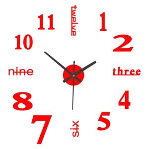 Catzon Modern Diy Wall Clock Silent Battery Operated-red