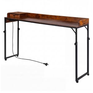 Levede Overbed Table 180cm 84-109cm Mobile with Charging Station Bedroom Brown