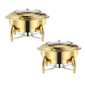 SOGA 2X Gold-Plated Round Stainless Steel Chafing Dish