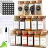 24pcs Glass Spice Jars Bamboo Lids Square Storage Preprinted Labels