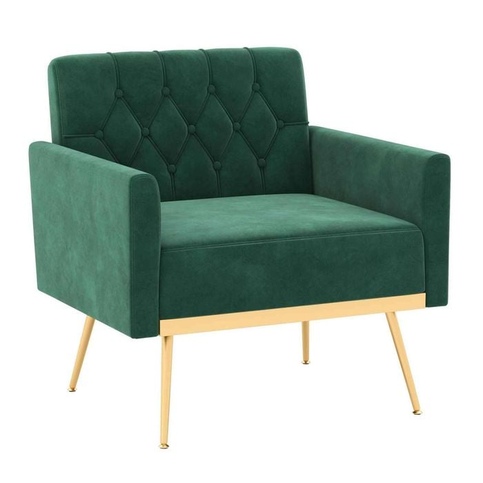 Costway Accent Armchair Velvet Sofa Lounge Chair W/button Tufted Back - Green