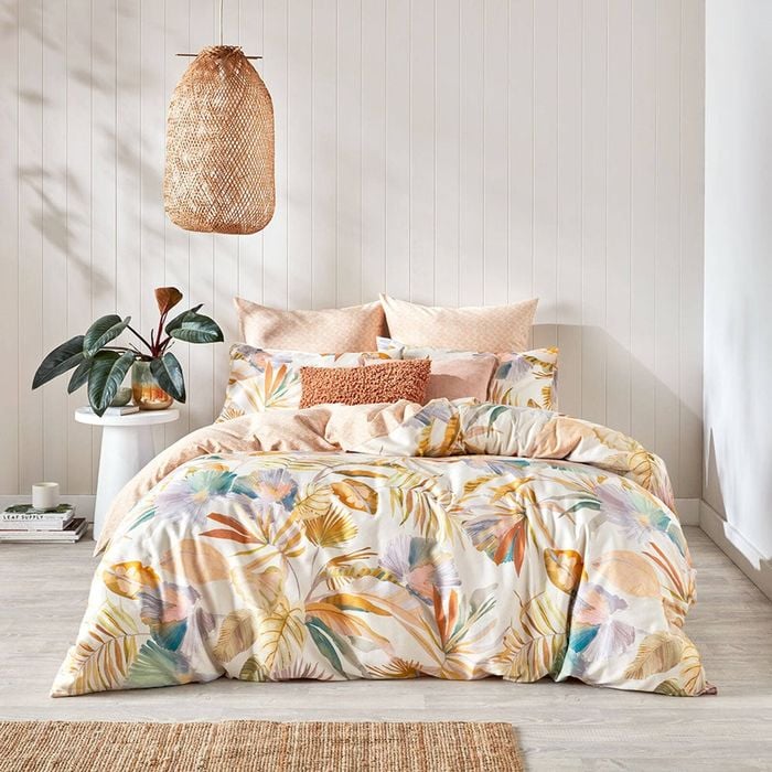 Kas Australia Ohana Quilt Cover Hand Painted Leaf Multi Queen