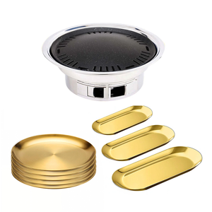 SOGA Kitchenware Bundle – Gold Nordic Plate Set, 23cm Grilling Plate & Portable Charcoal BBQ Grill