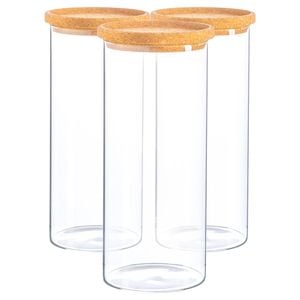 Argon Tableware Glass Storage Jar - Cork Lid - 1.5 Litre - 3x Modern Round Scandi Organisation Container Glass Jar