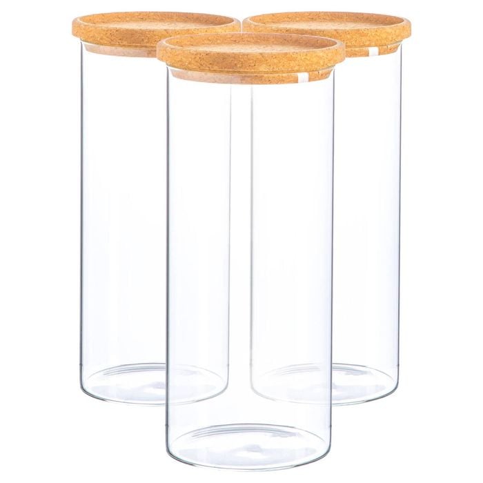 Argon Tableware Glass Storage Jar - Cork Lid - 1.5 Litre - 3x Modern Round Scandi Organisation Container Glass Jar
