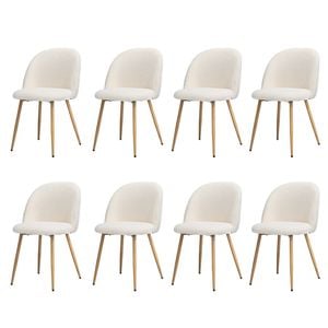 Oikiture 8x Dining Chairs Sherpa Wooden White
